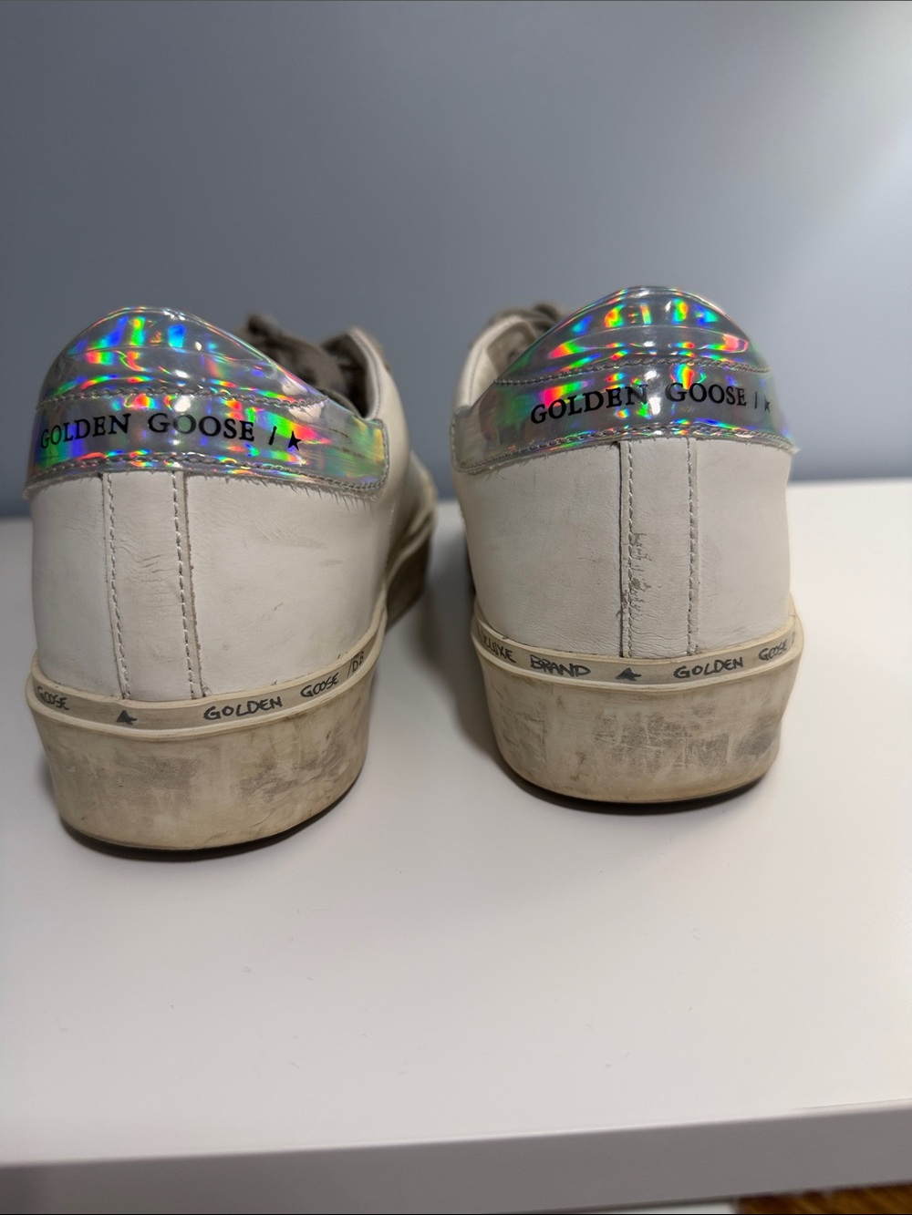 Golden Goose White Leather Hi Star Sneaker with Silver Glitter Star 38 - Picture 6 of 15